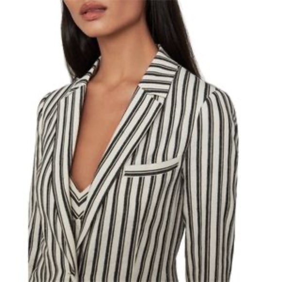 BCBGMaxAzria Cotton Linen Striped Black/White Women Blazer - Picture 4 of 16